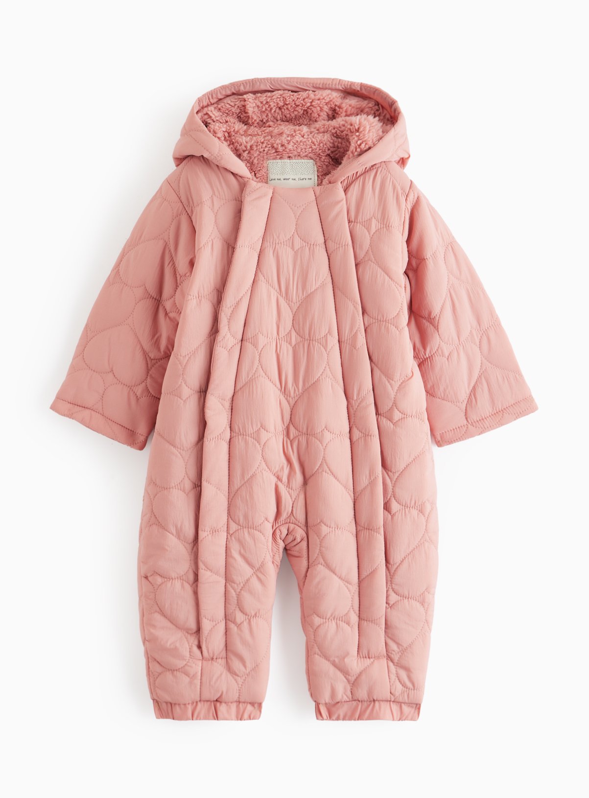 Pink Heart Fleece Lined Quilted Snowsuit
