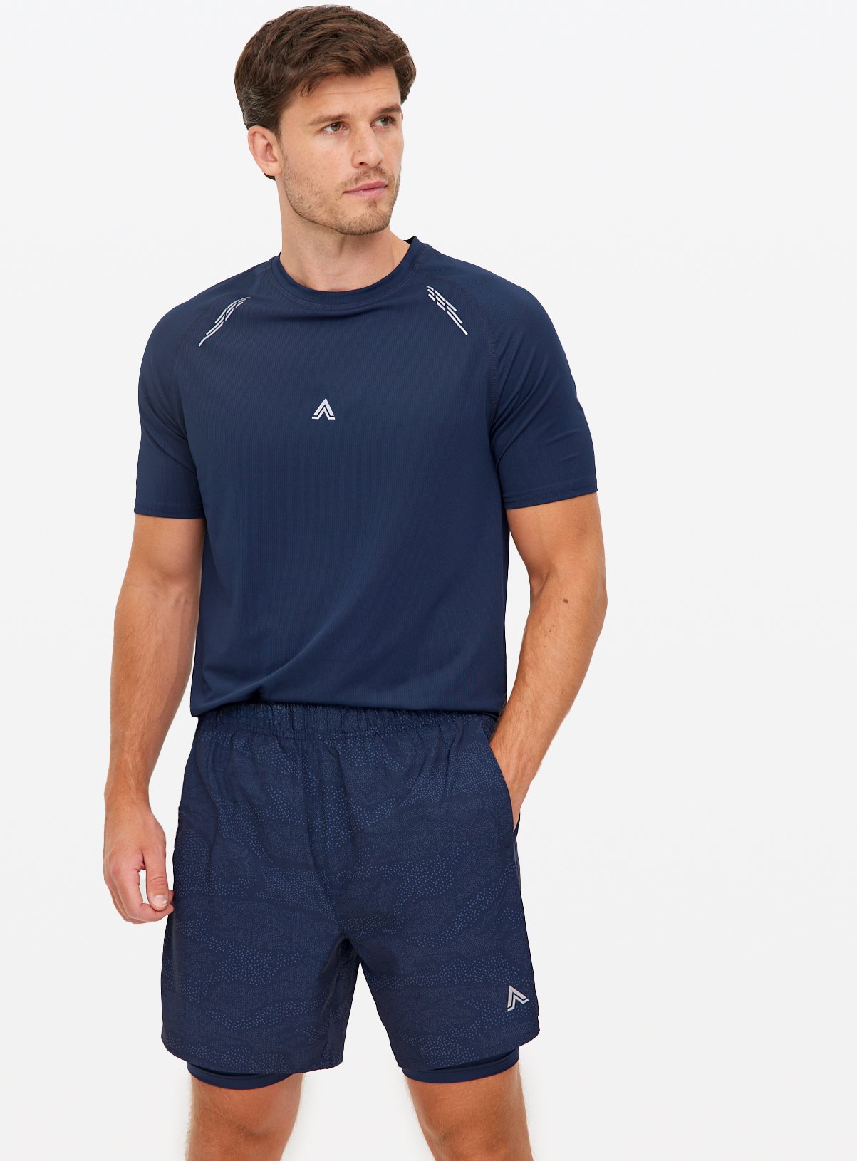 Active Navy Print Double Layer Shorts 