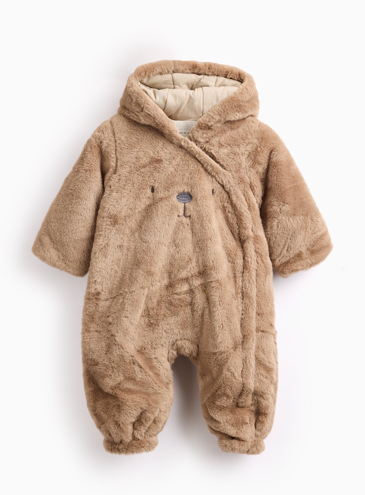 Brown Furry Bear Design Pramsuit  Up to 3 mths