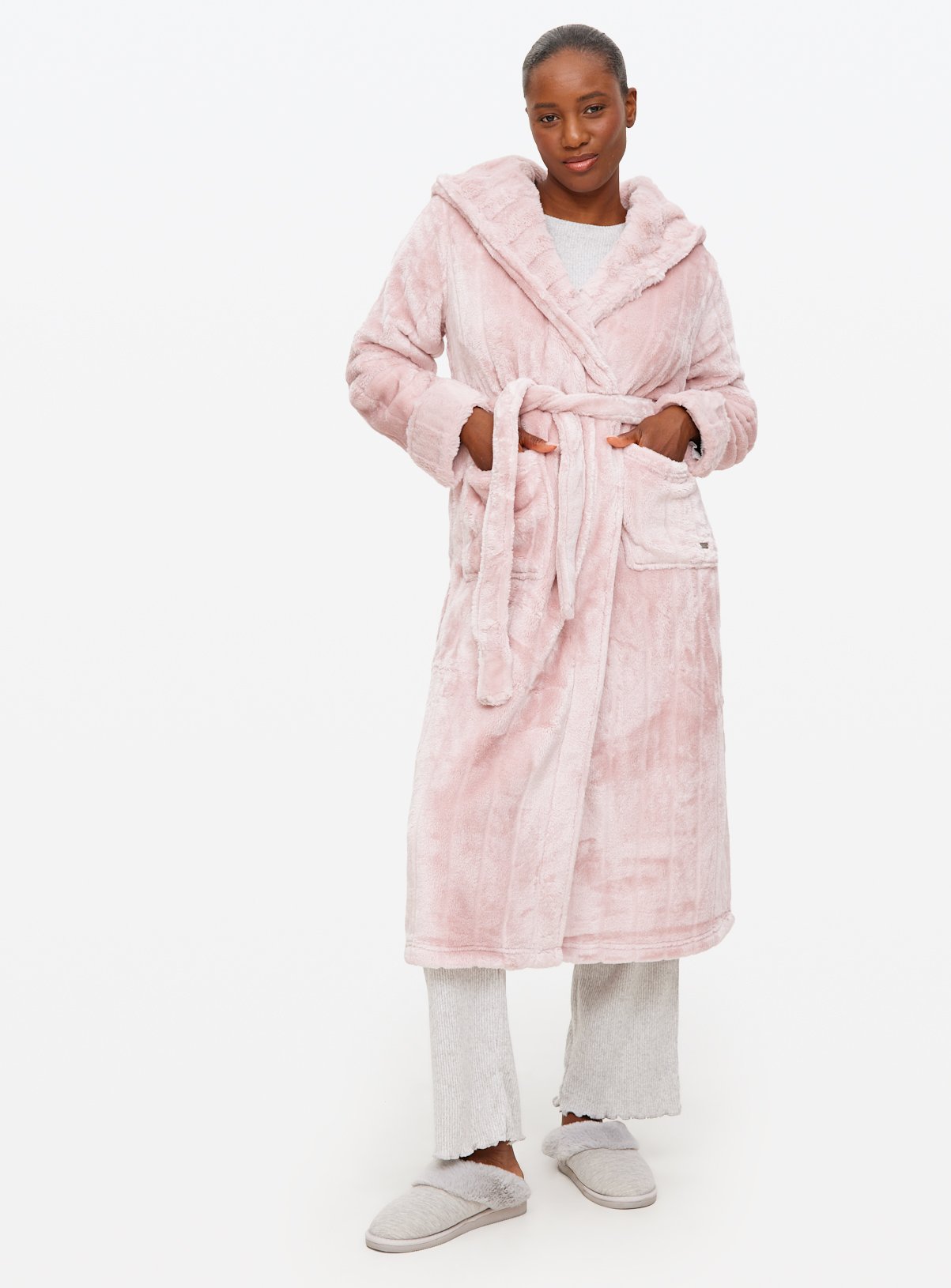 Pink Plush Fleece Longline Dressing Gown 