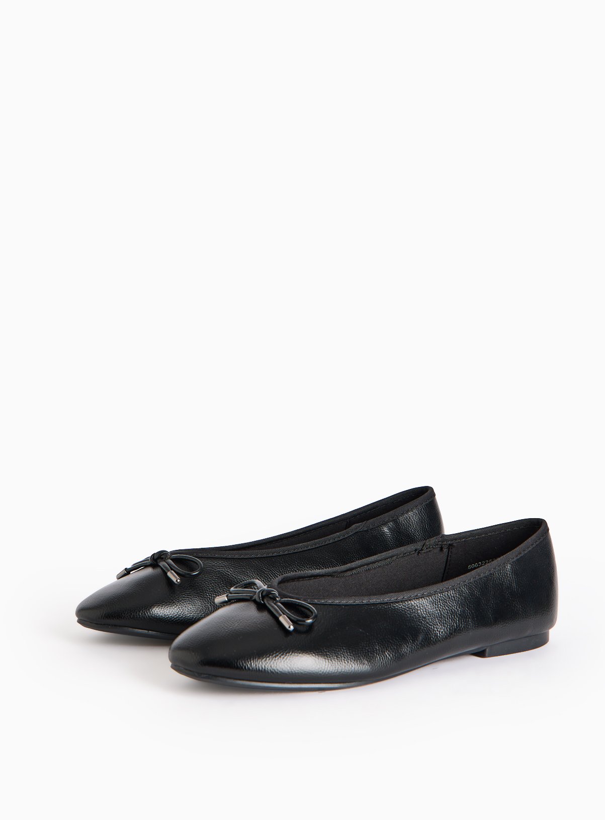 Black Faux Leather Ballerina Pumps