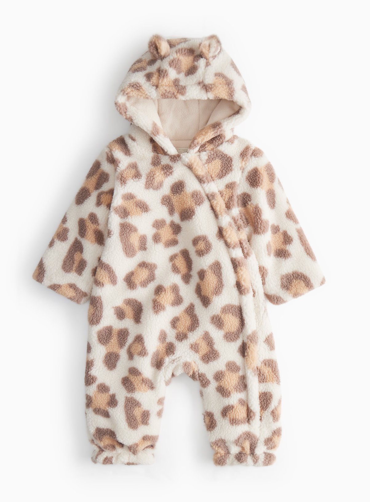 Beige Borg Fleece Animal Printed Pramsuit  12-18 months
