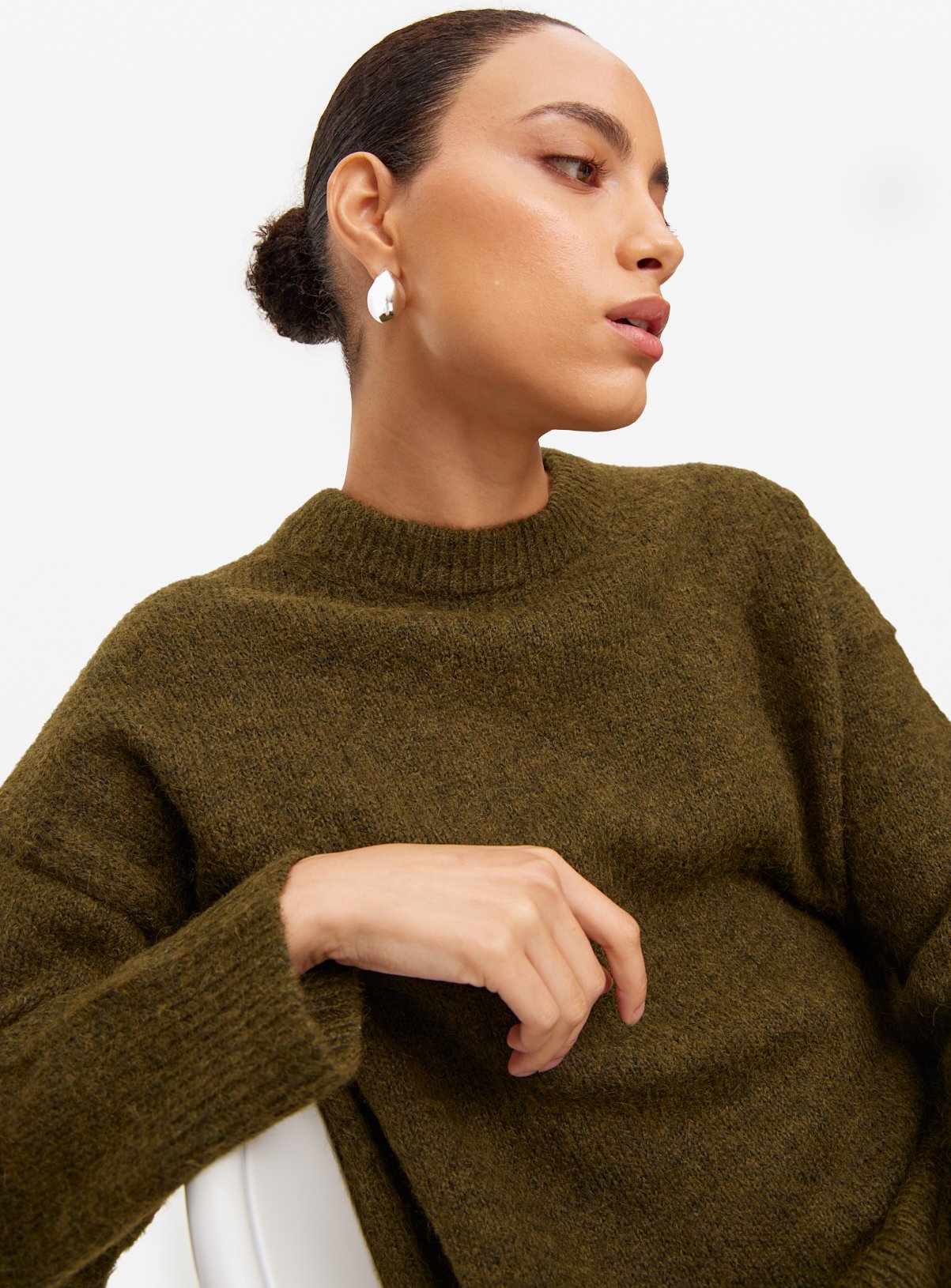 Green Relaxed Crew Neck Jumper 14