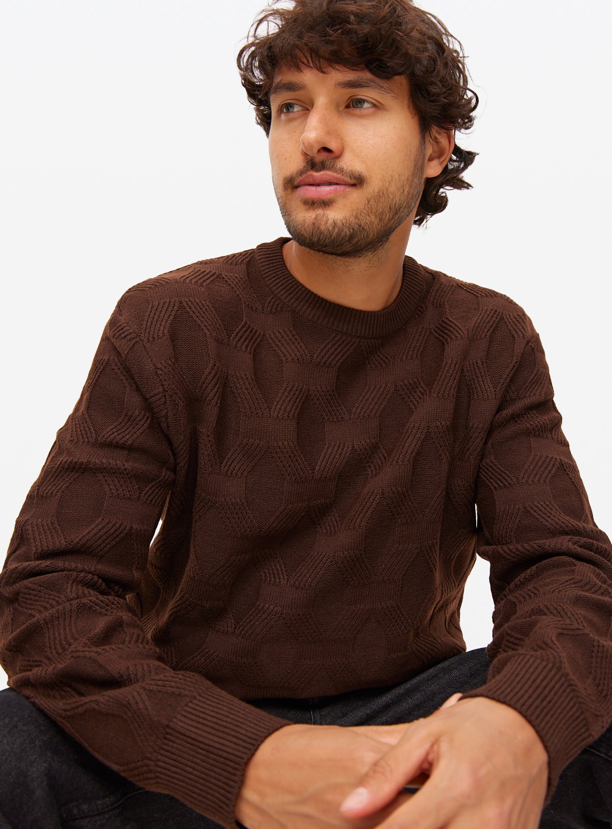 Brown Crew Neck Cable Knit Jumper XXXXL