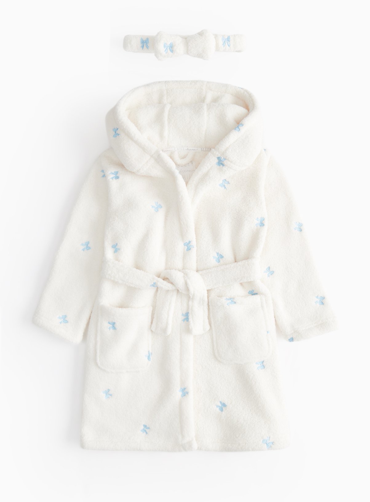 Borg Embroidered Bow Dressing Gown & Headband 