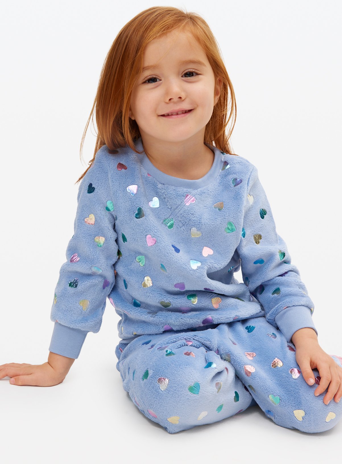 Blue Fleece Foil Hearts Pyjama Lounge Set 8-9 years