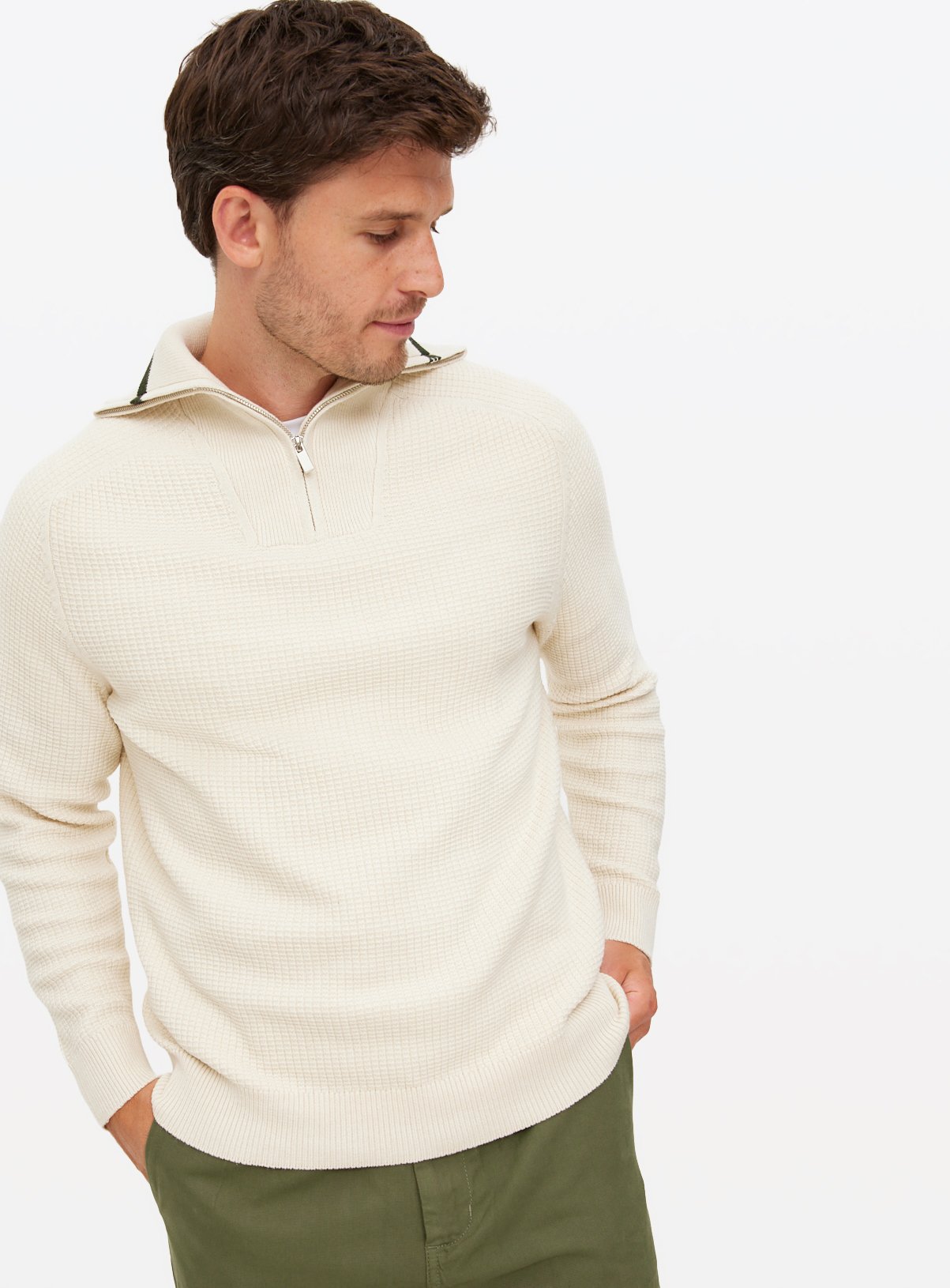 Waffle V-Insert Half-Zip Jumper