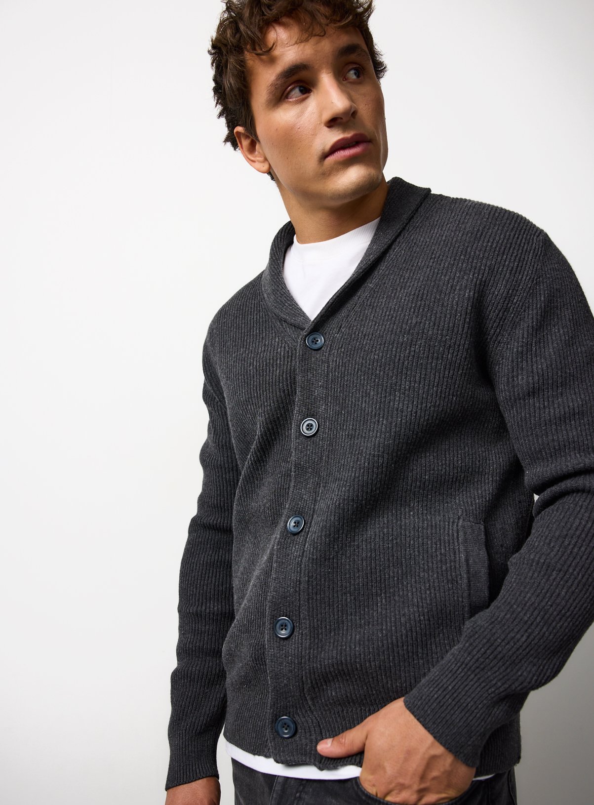 Ribbed Shawl Neck Cardigan 