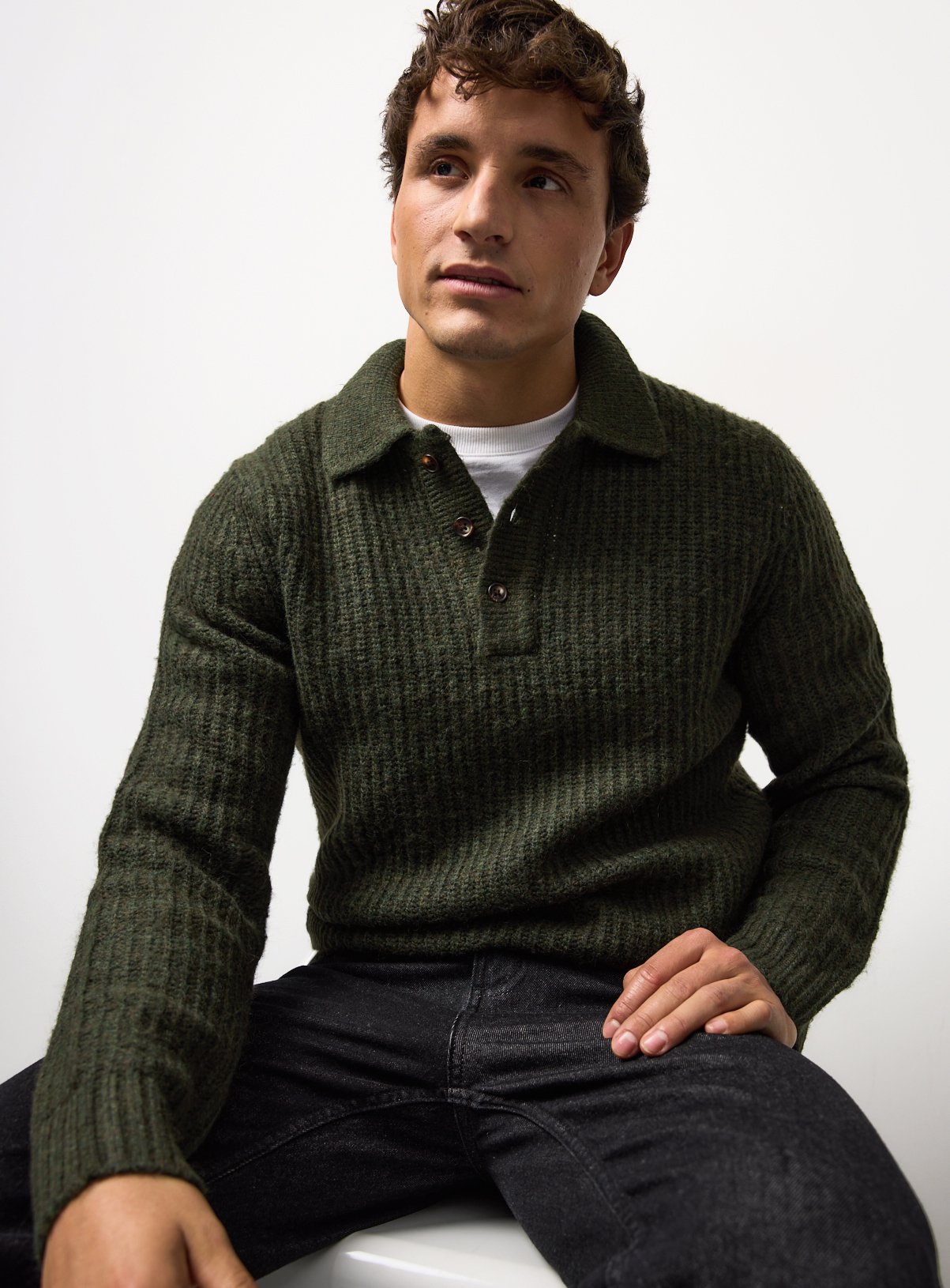 Wool Blend Long Sleeve Polo
