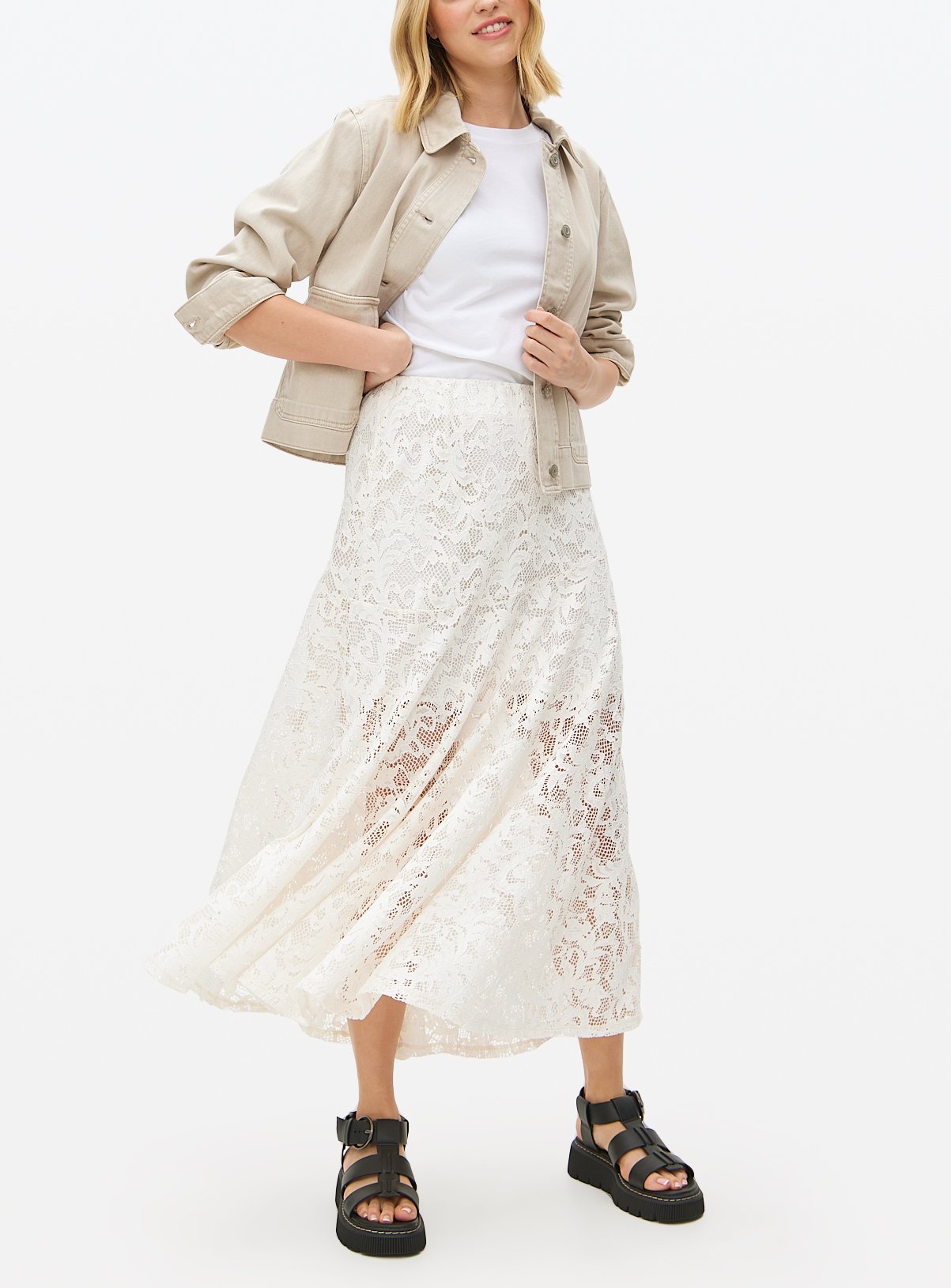 Cream Lace Maxi Skirt 
