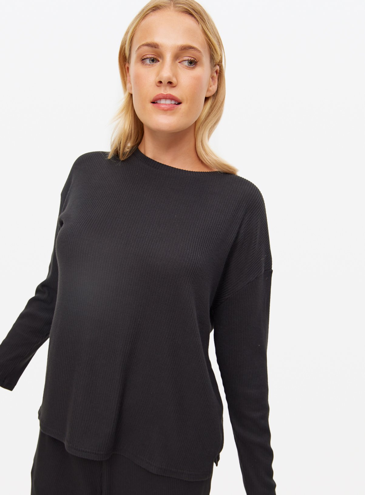 Black Ribbed Co-ord Pyjama Top