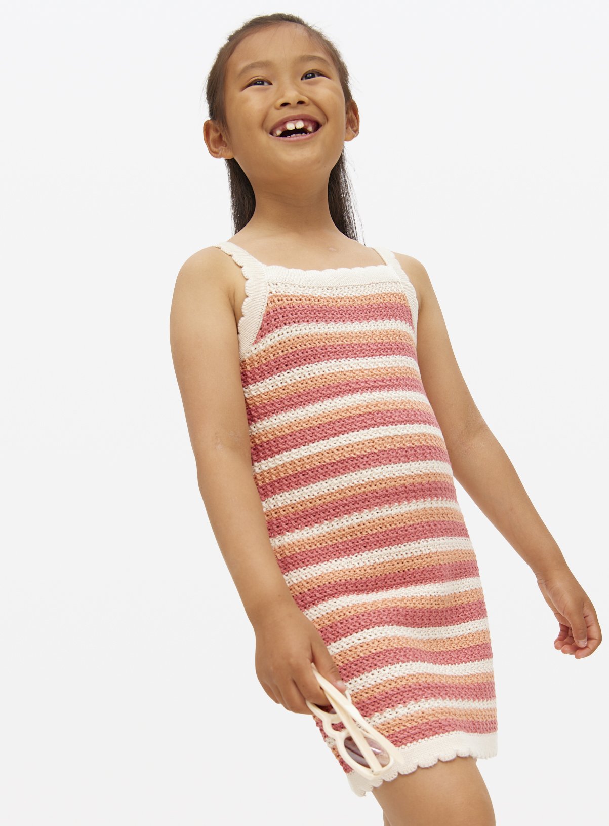 Pink Stripe Crochet Knitted Dress 