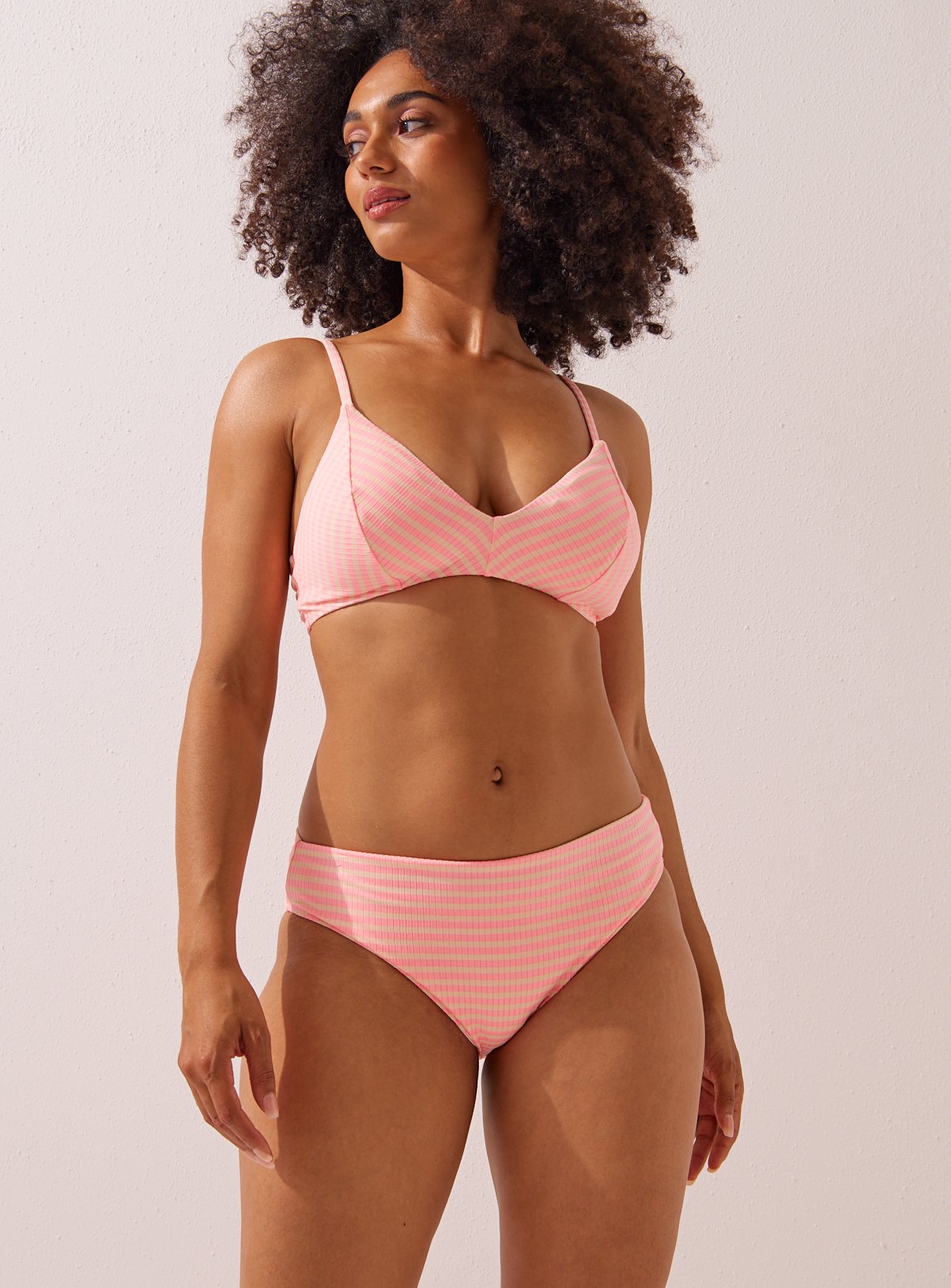 Coral Striped High Leg Bikini Bottoms 