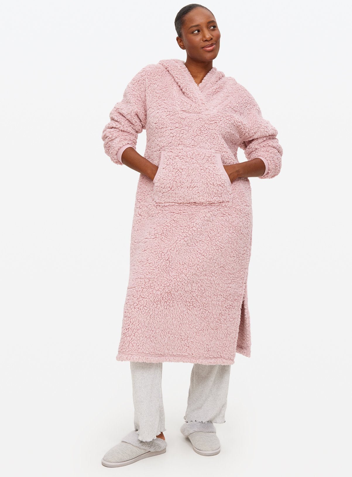 Pink Borg Fleece Longline Hooded Blanket 