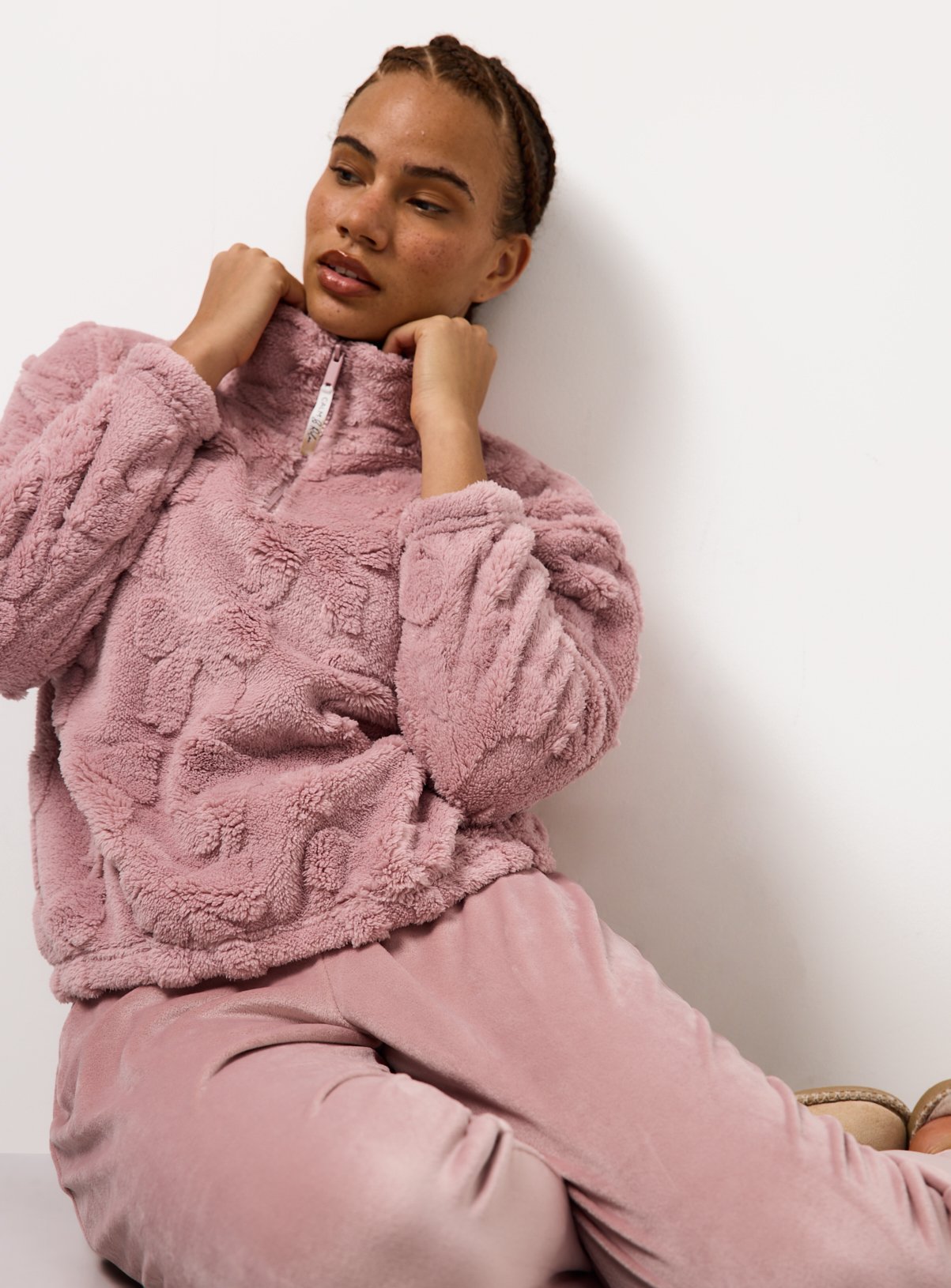 Pink Bow Carved Half Zip Top & Slinky Bottoms