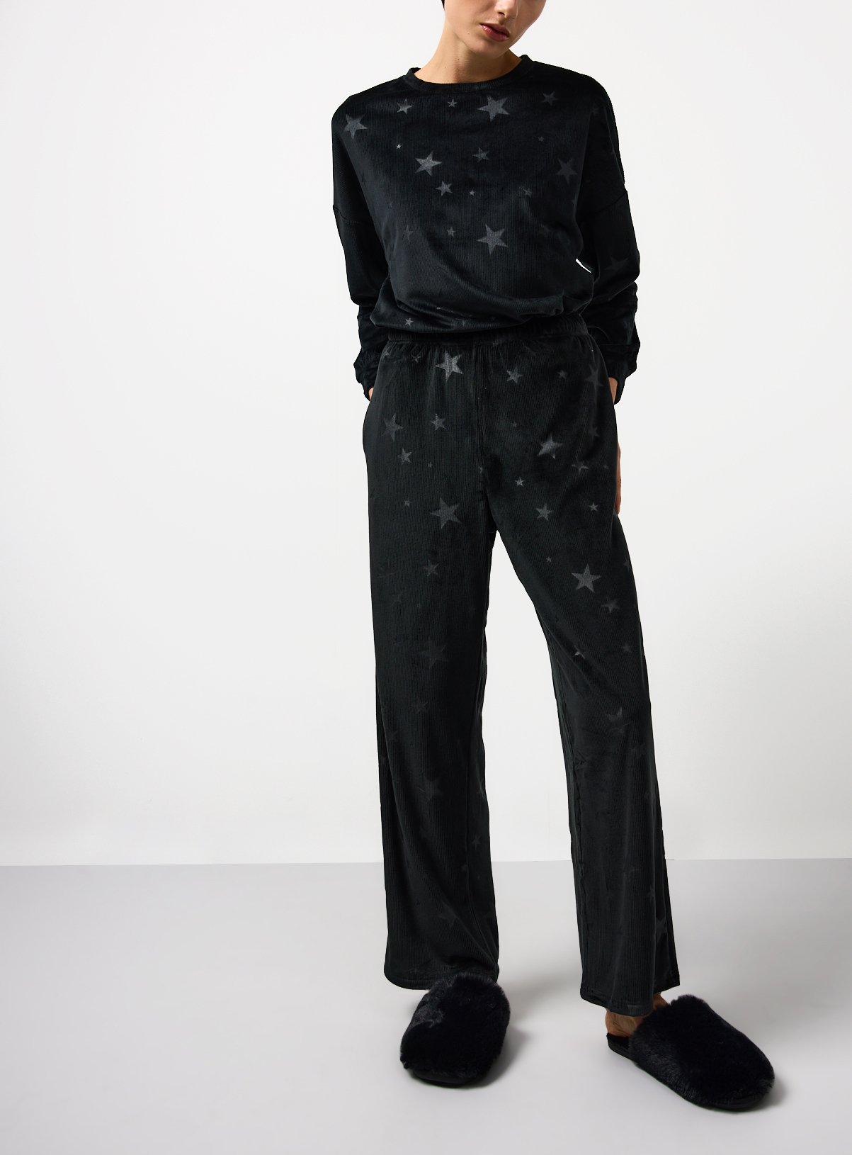 Black Star Embossed Velour Co-ord Pyjama Bottoms XXL