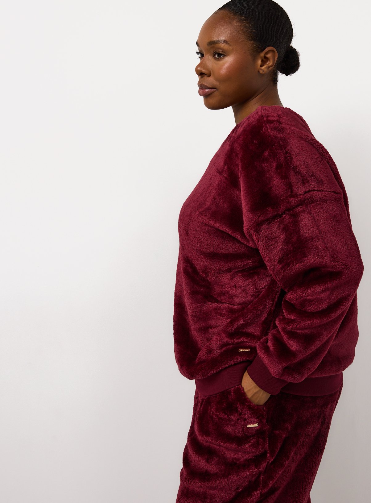 Burgundy Plush Co-ord Pyjama Sweatshirt 