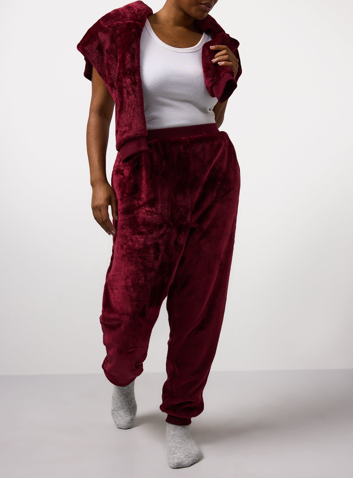 Burgundy Plush Co-ord Pyjama Joggers L
