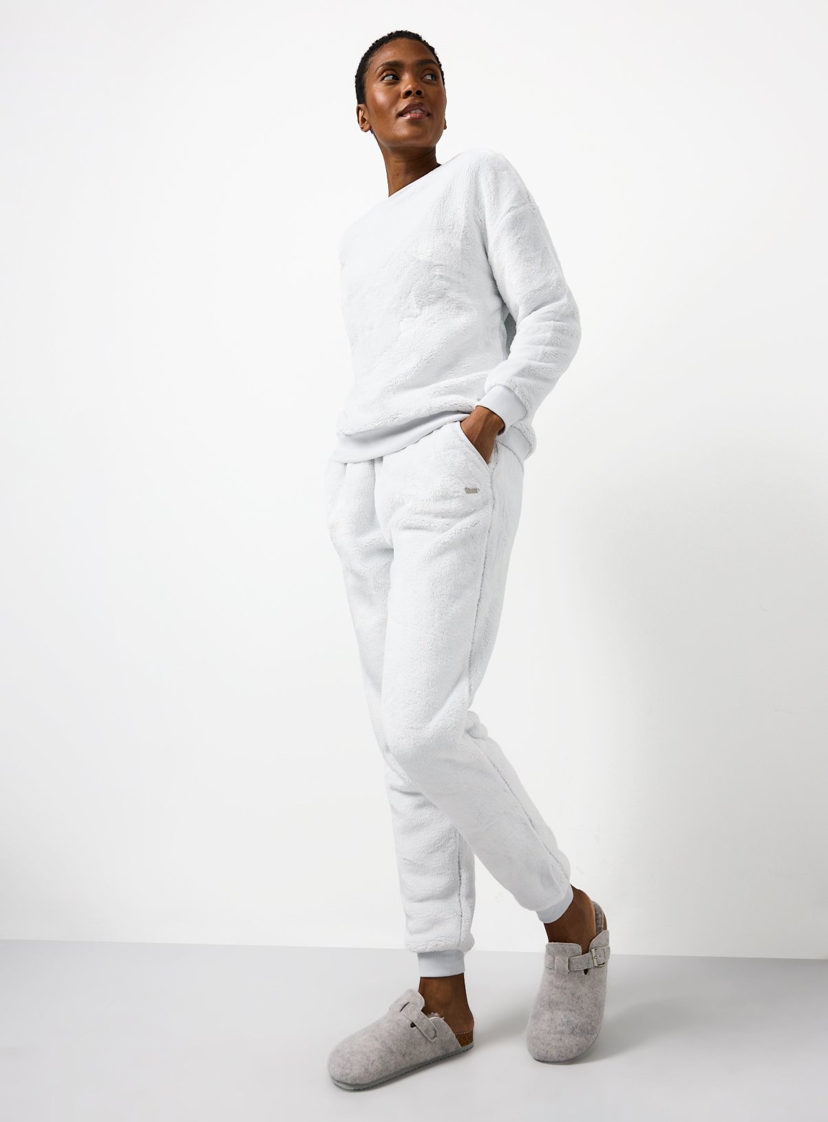 Grey Plush Fleece Co-ord Pyjama Joggers M