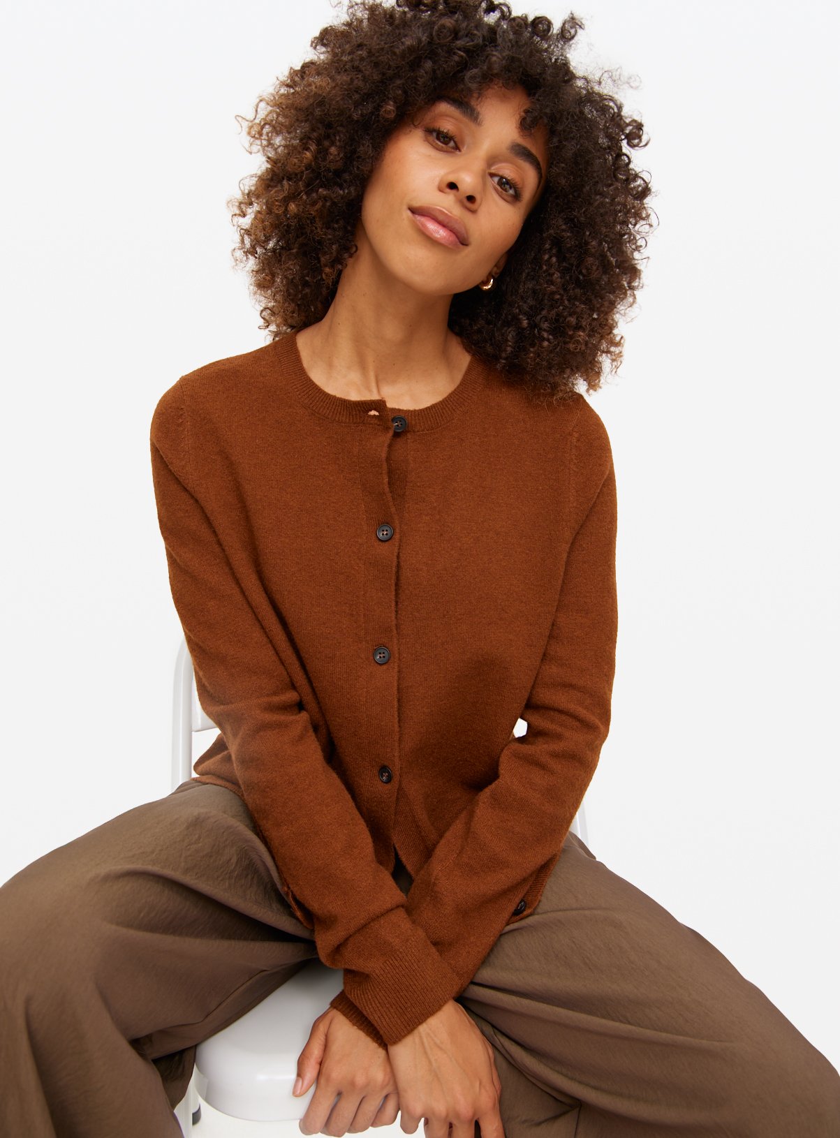 Tan Soft Knit Crew Neck Cardigan 6