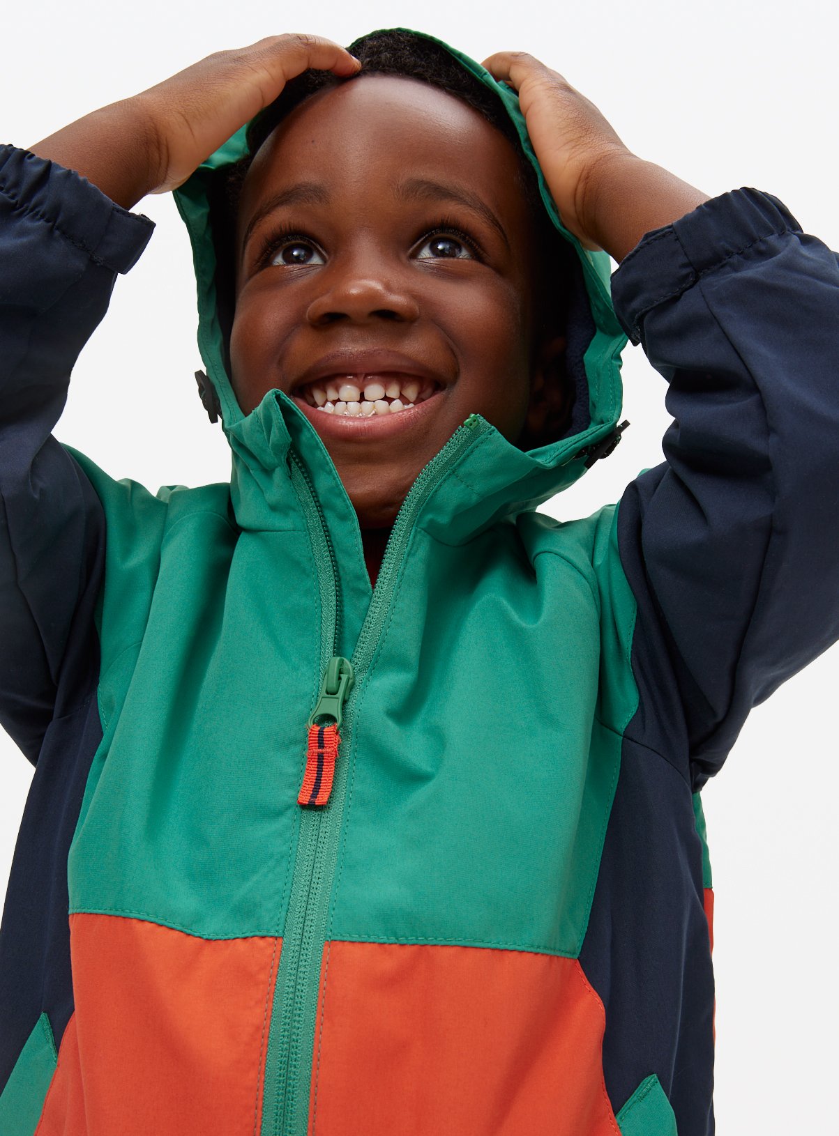 Green Colour Block Shower Resistant Mac Coat 3-4 years