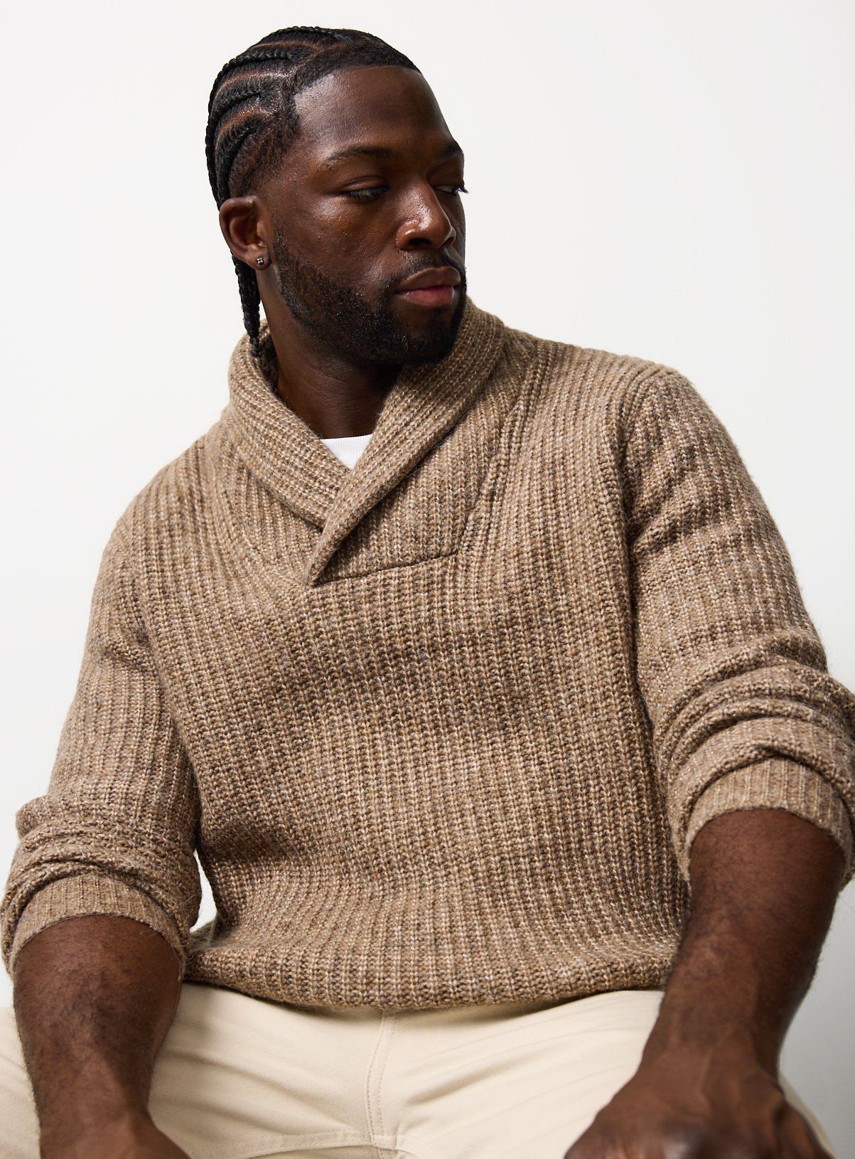 Brown Shawl Neck Knitted Jumper XXXXL