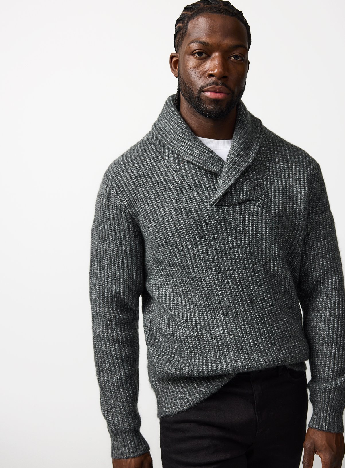 Grey Shawl Neck Knitted Jumper XXXXL