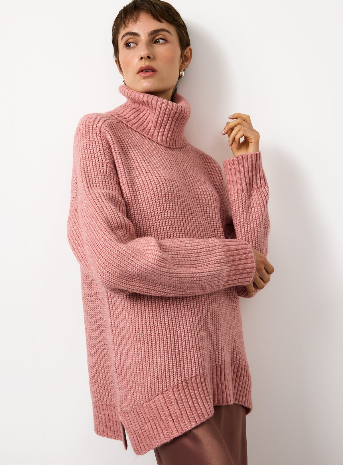 Buy Pink Oversized Roll Neck Jumper L Jumpers Tu