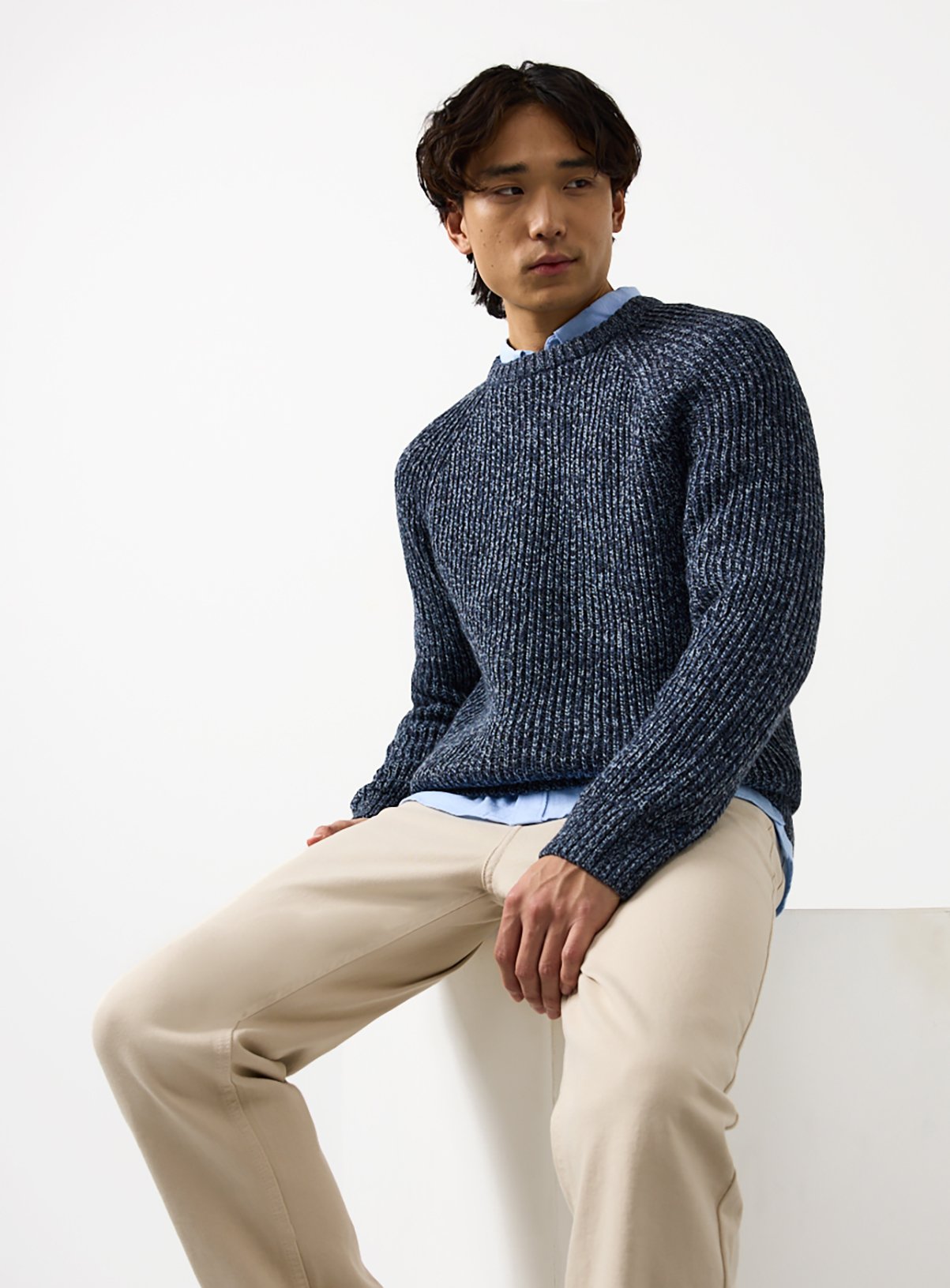 Blue Twist Knitted Crew Neck Jumper