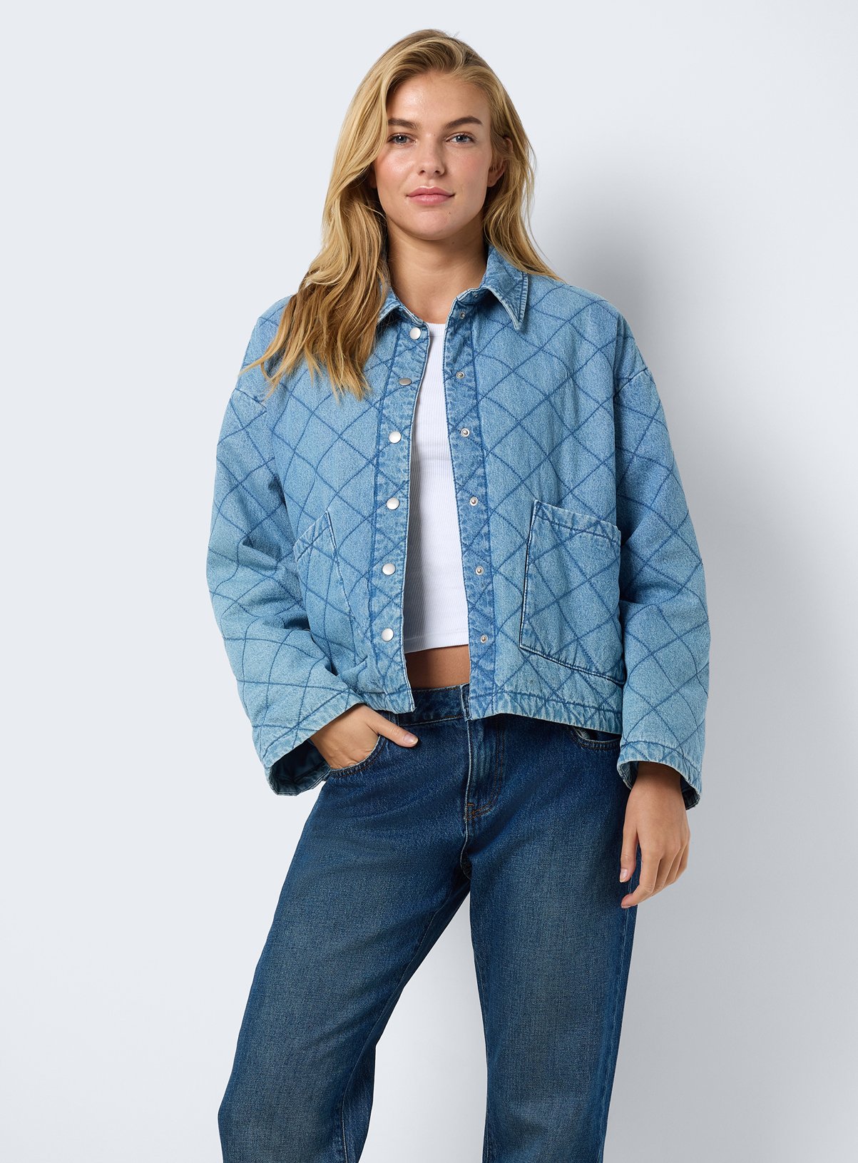 NOISY MAY Long Sleeve Quilt Denim Jacket 