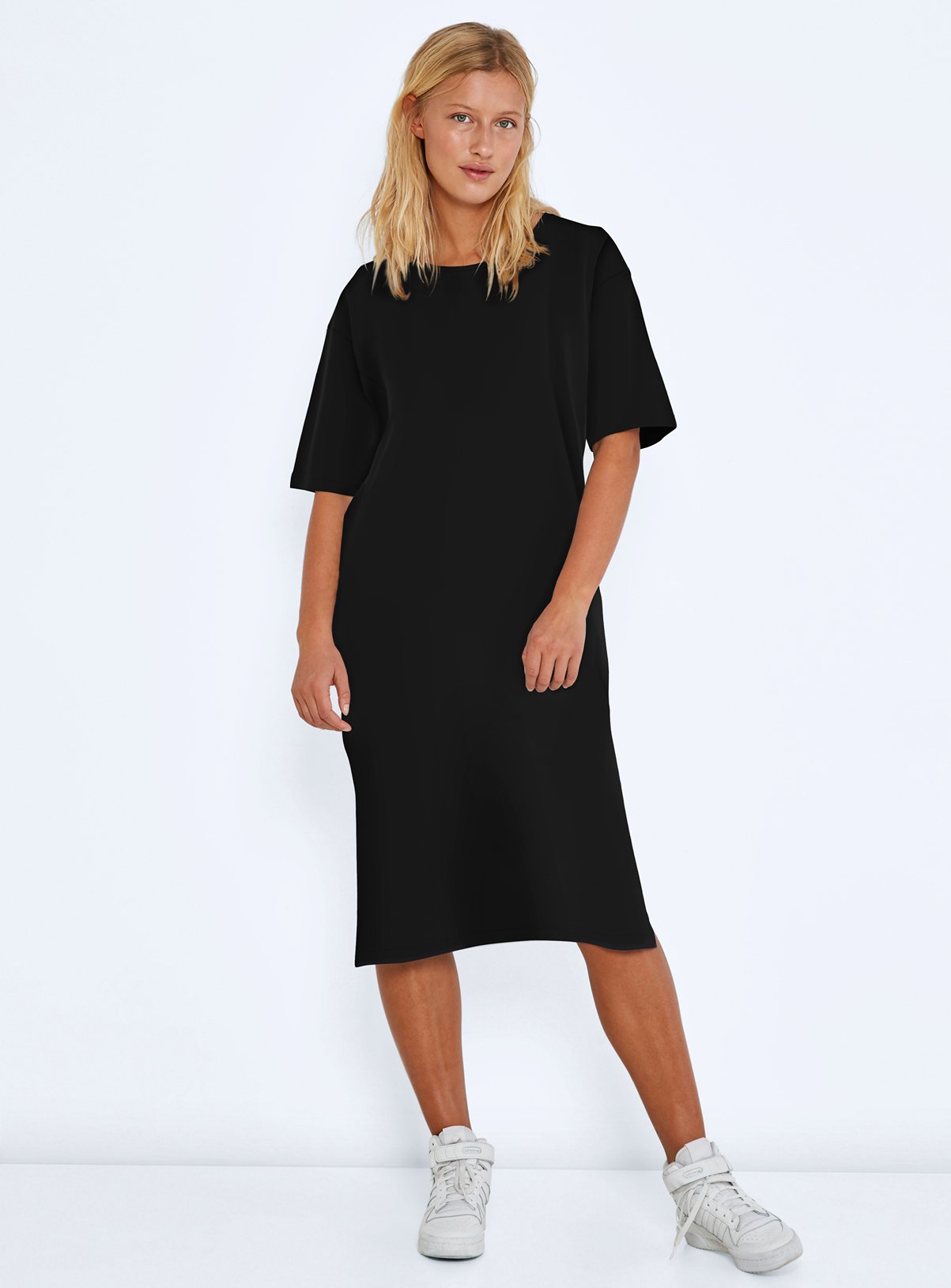 NOISY MAY 3/4 Sleeves Side Slit Dress Black