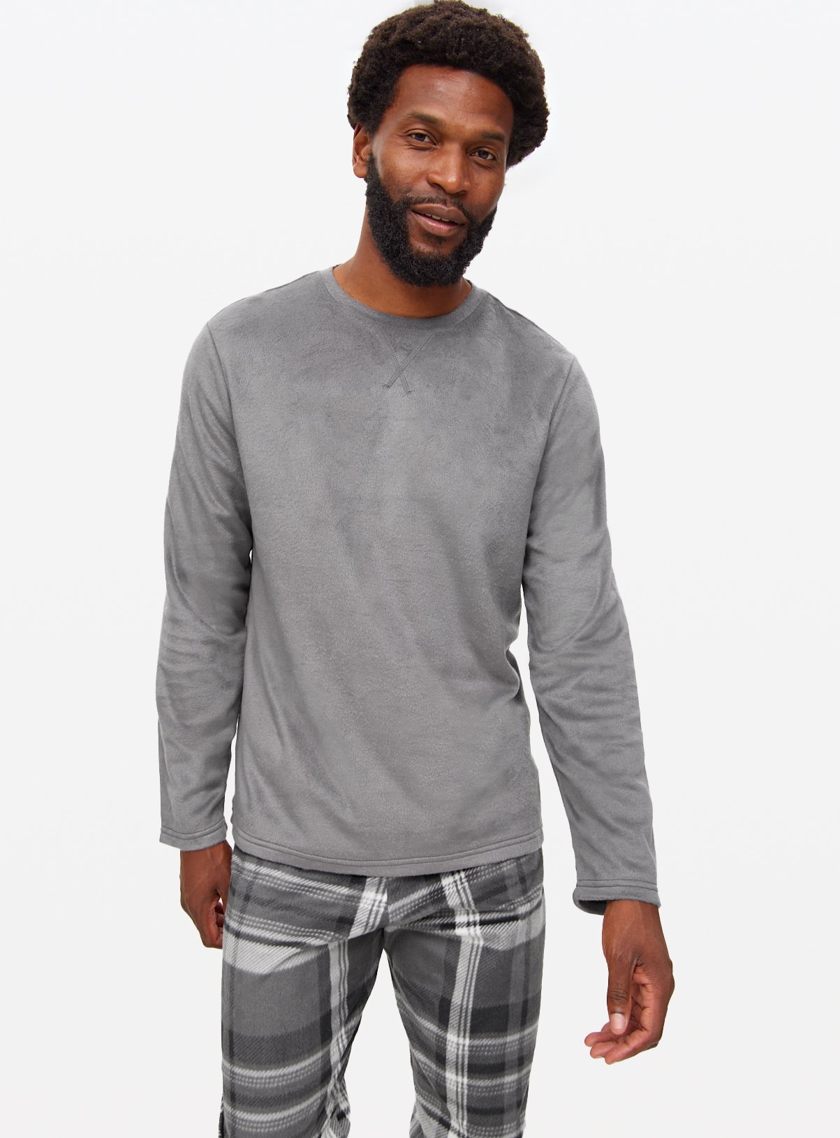 Grey Check Fleece Pyjama Set L