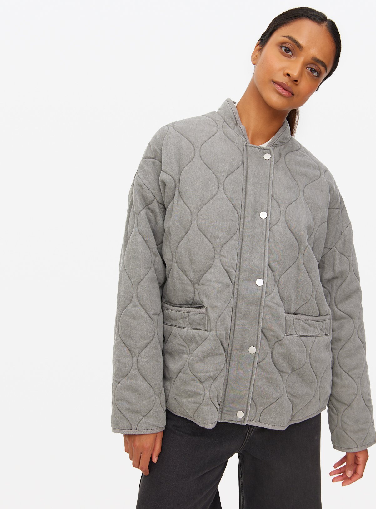 Washed Grey Quilted Jacket XL