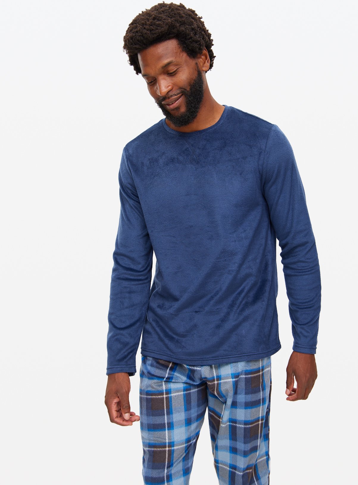 Navy Check Print Fleece Pyjamas 