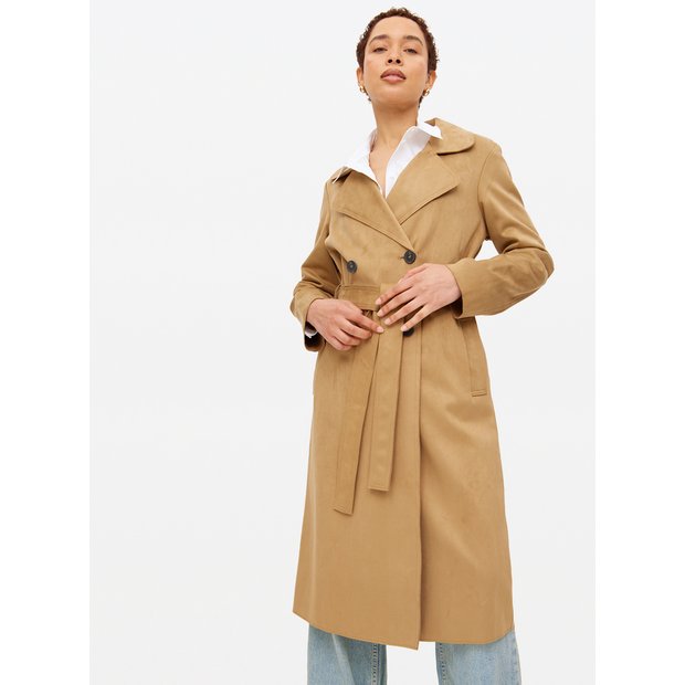 Buy Tan Faux Suede Belted Trench Coat L Coats Tu