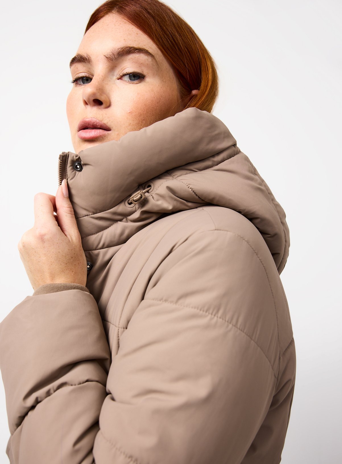 Taupe Longline Belted Padded Coat XL