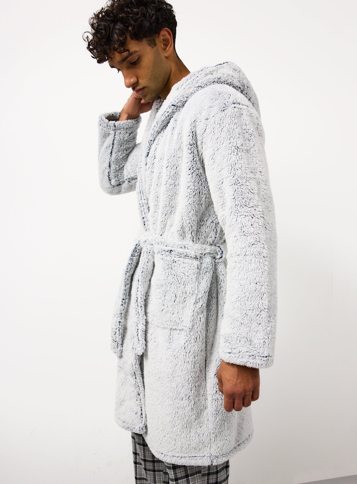 Grey Borg Fleece Hooded Dressing Gown 