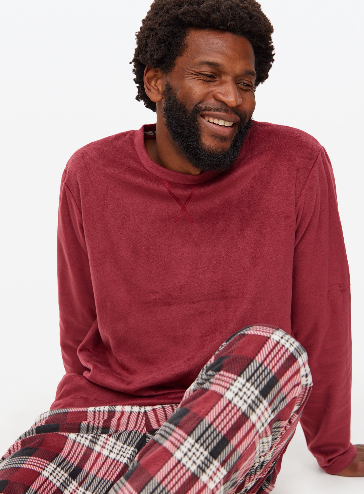 Mini Me Men's  Red Check Twosie Cosy Pyjama set 