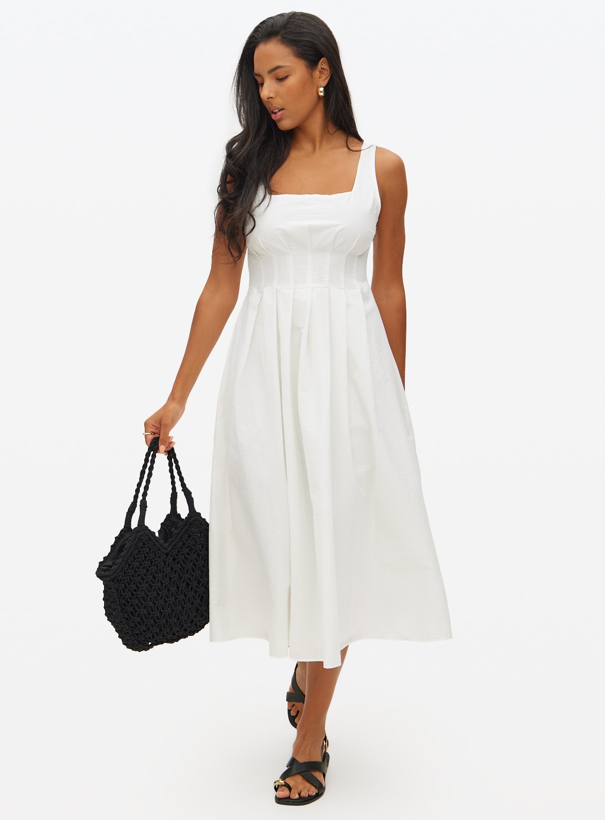 White Structured Midaxi Summer Dress 
