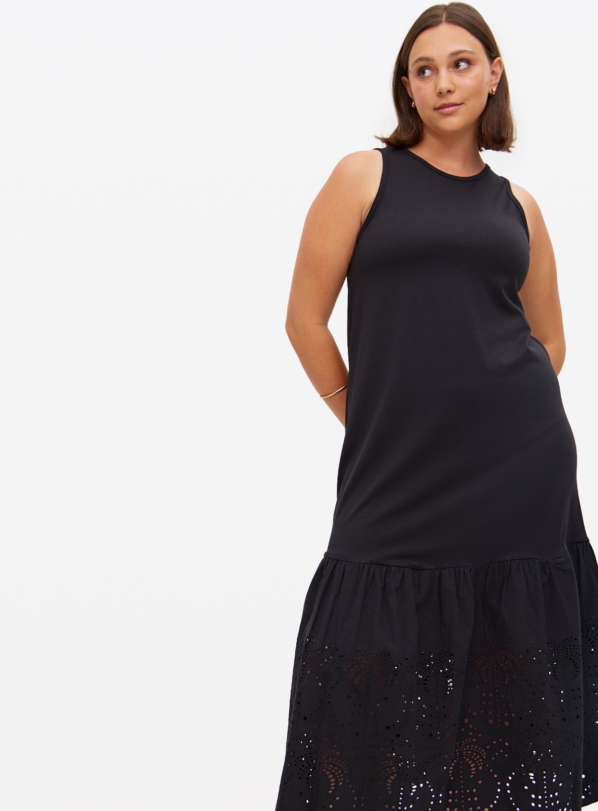 Broderie Hem Sleeveless Midaxi Dress 