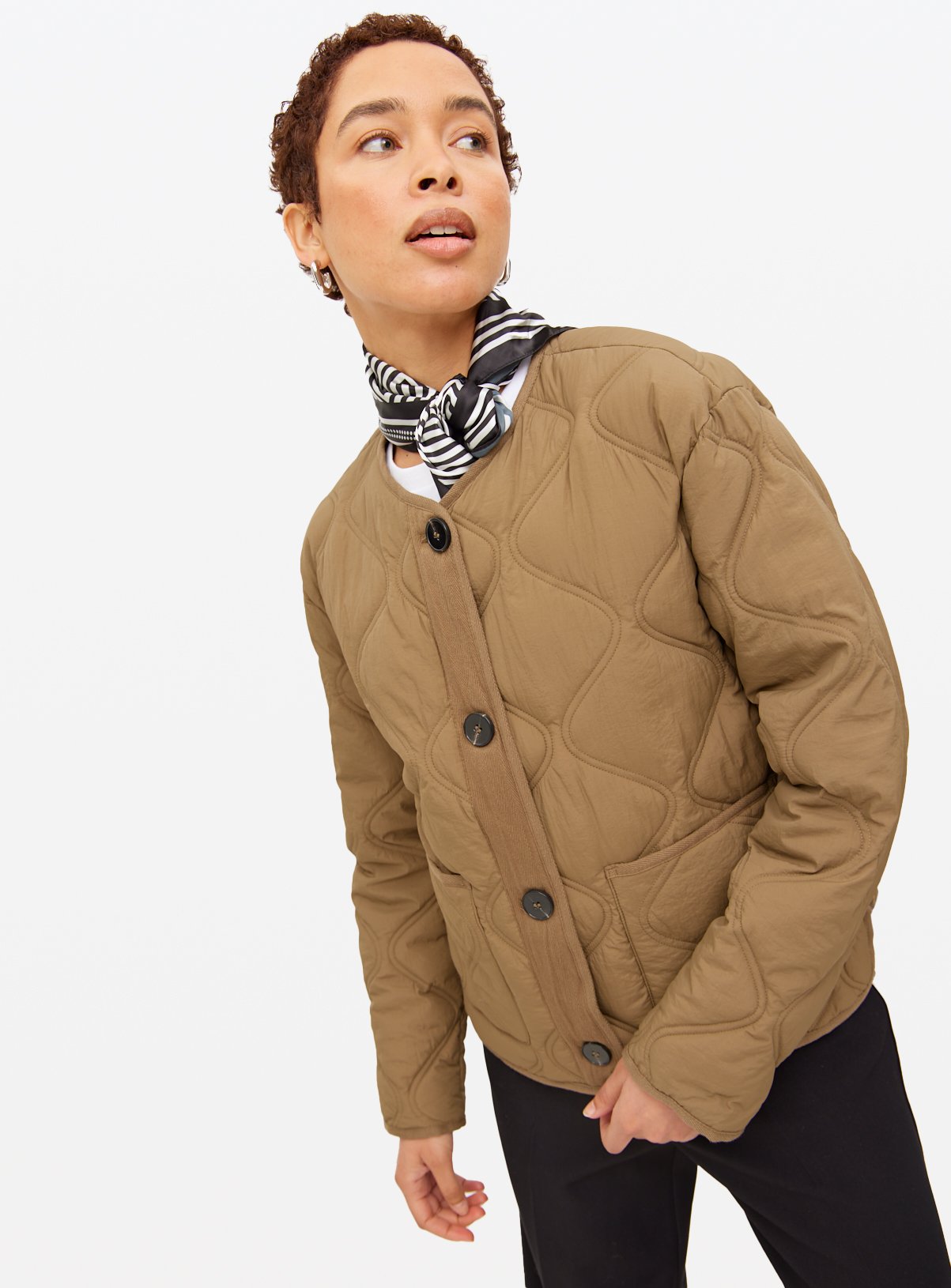 Collarless Quilted Jacket