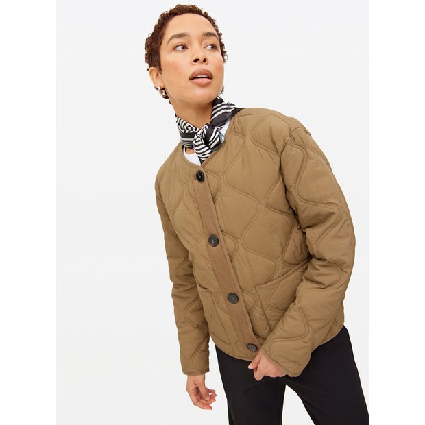 Buy Khaki Collarless Quilted Jacket L Jackets Tu