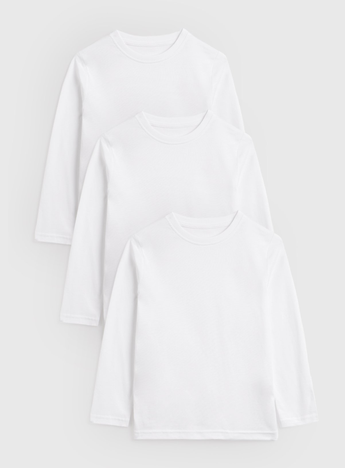 3 Pack Unisex White Crew Neck Long Sleeve T-Shirts 