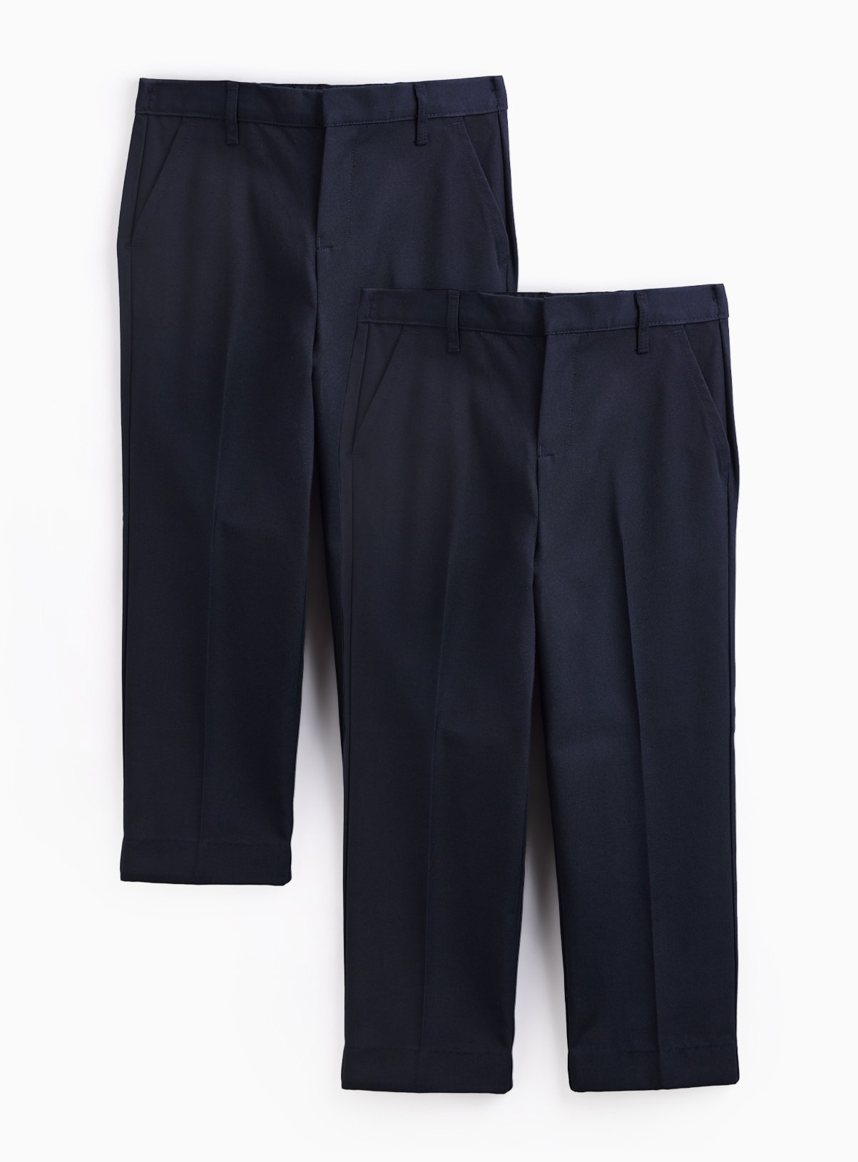 2 Pack Navy Trousers with Reinforced Knees & Extendable Hems Generous Fit 11 years