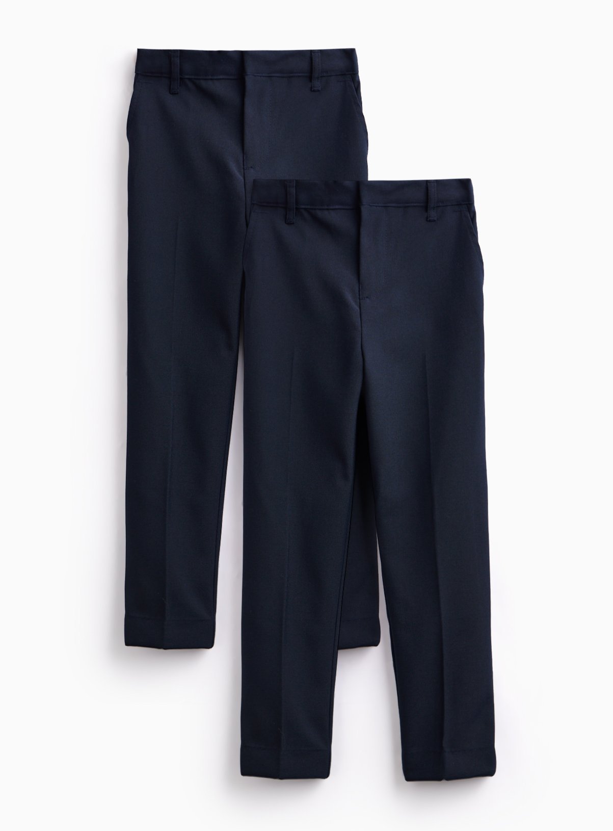2 Pack Navy Trousers with Reinforced Knees & Extendable Hems Longer Leg 13 years