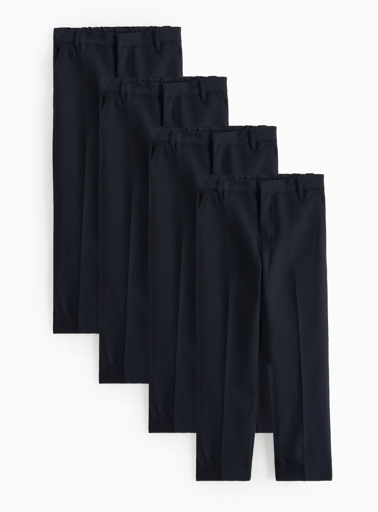 4 Pack Navy Slim Fit Woven Trousers with Reinforced Knees & Extendable Hem 14 years