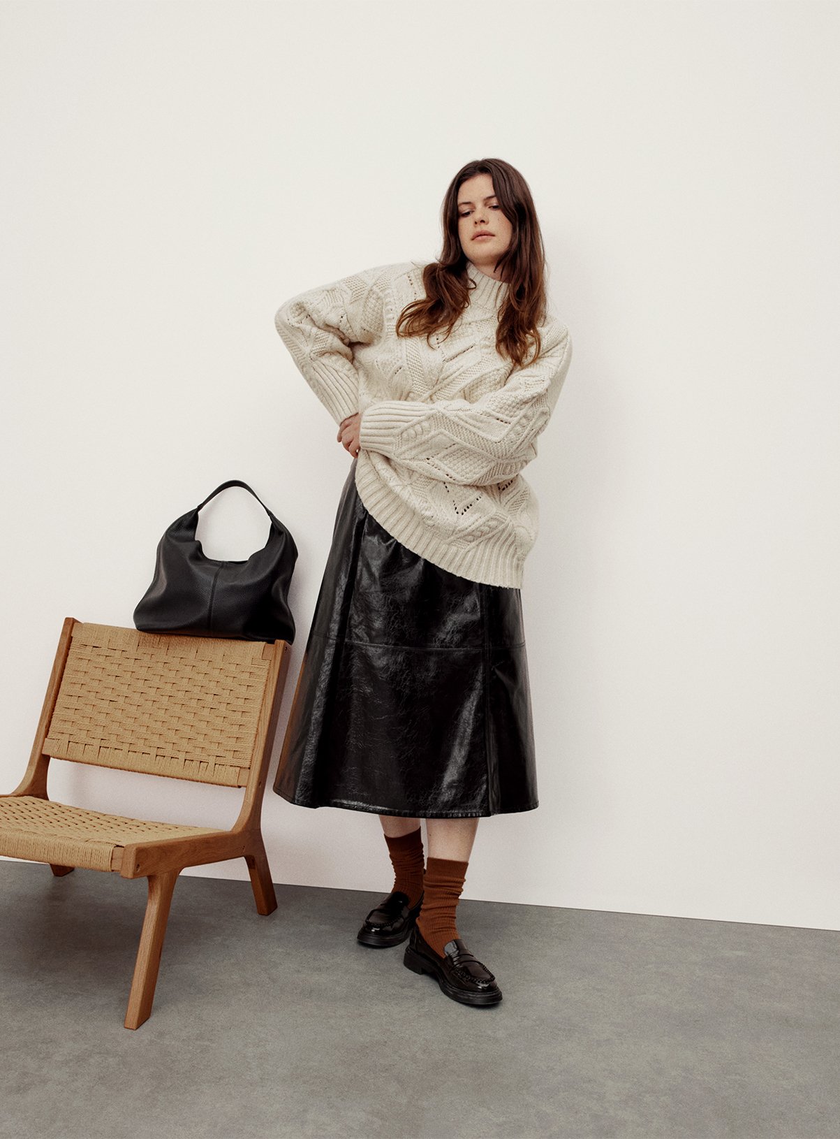 Funnel Neck Cable Knit Jumper