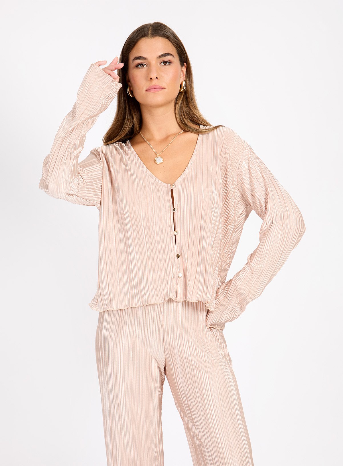 LITTLE MISTRESS Champagne Plisse Co-ord Top