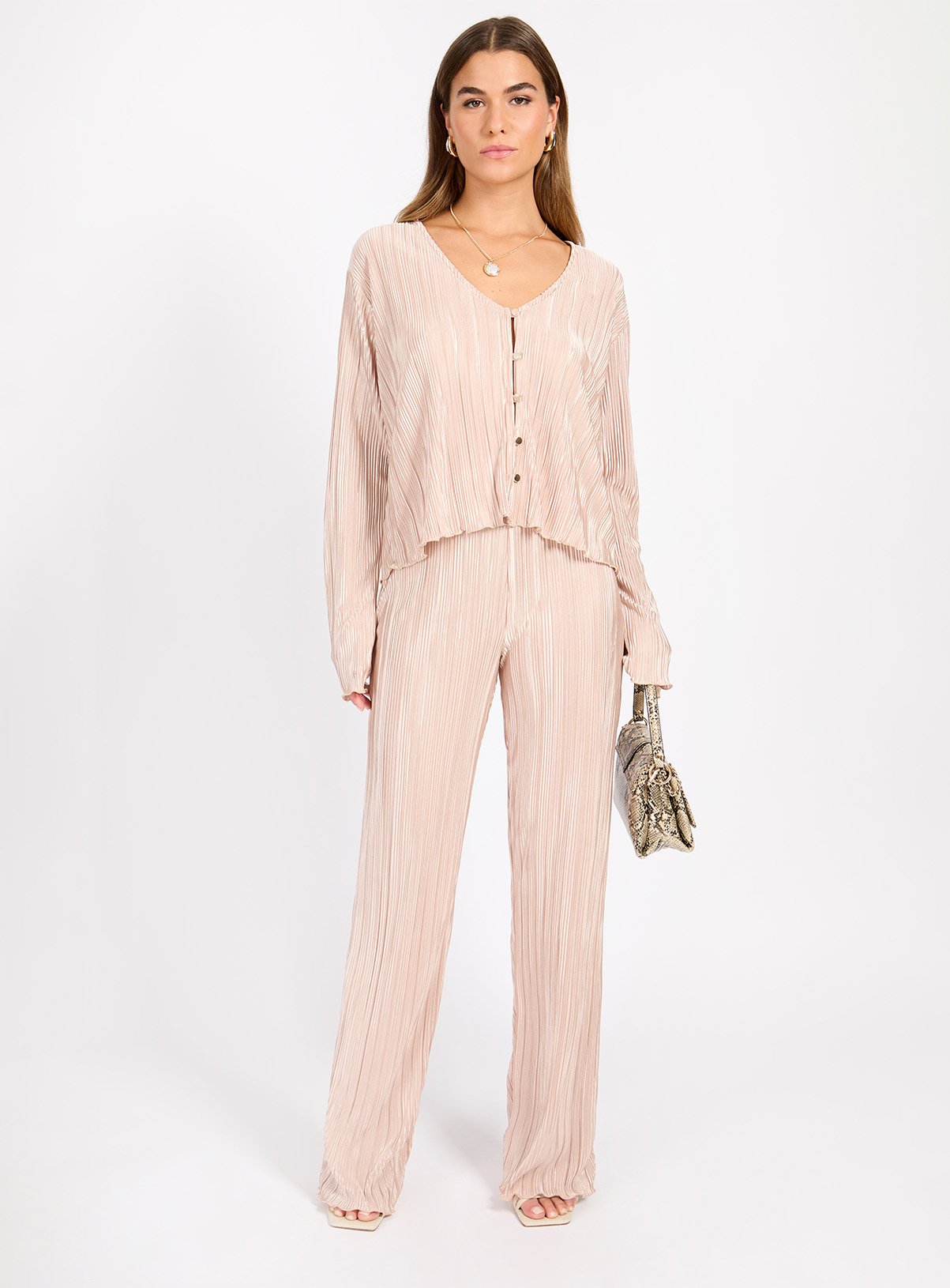 LITTLE MISTRESS Champagne Plisse Co-ord Trouser 