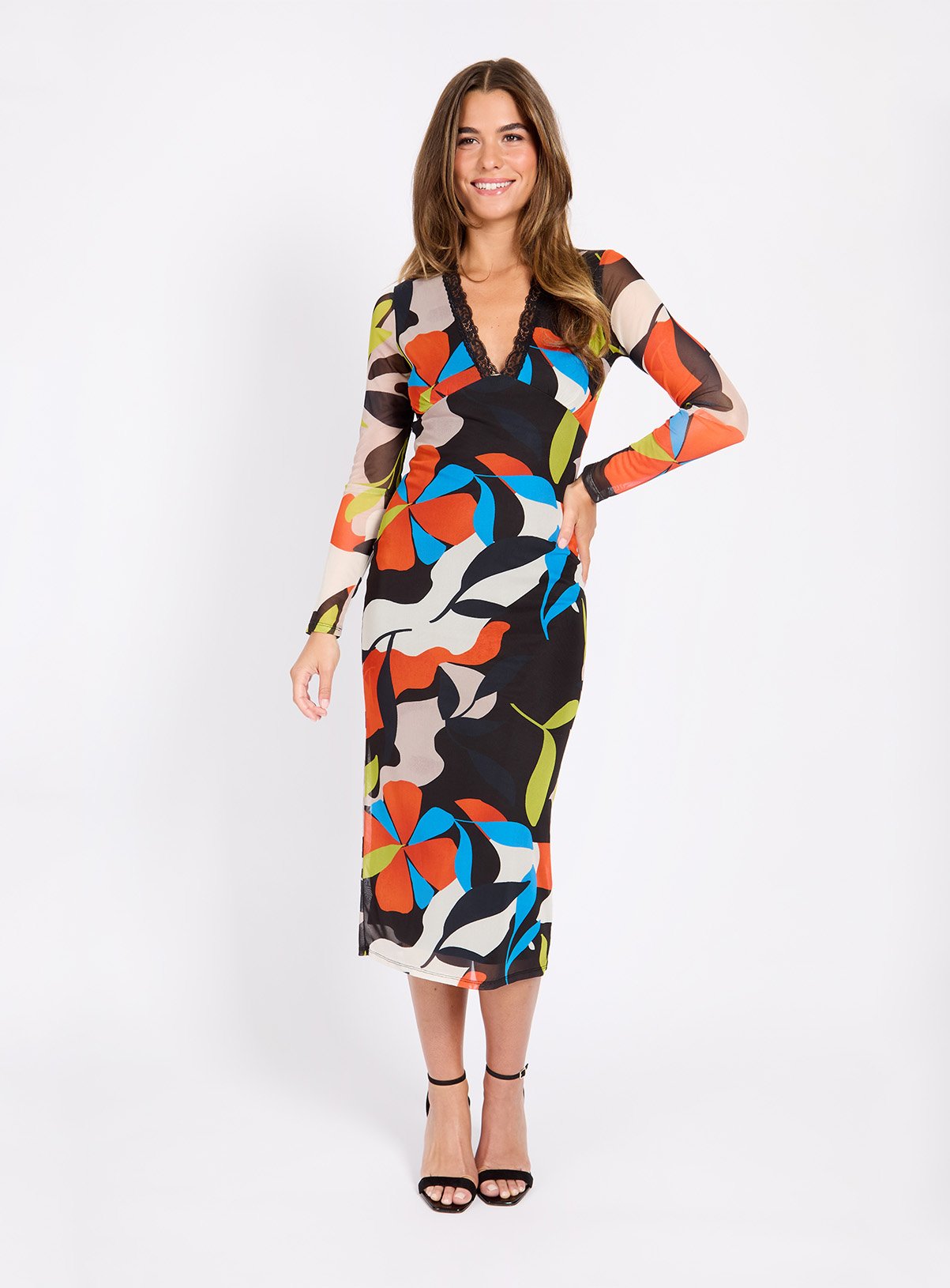 LITTLE MISTRESS Printed Mesh Midaxi Dress 